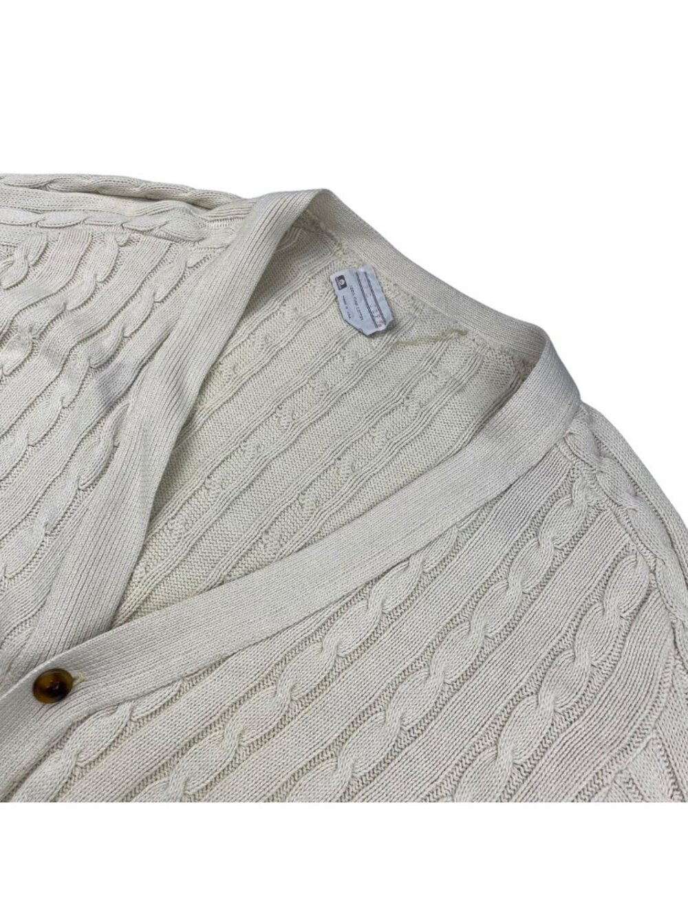 Lord Jeff Men's 100% Cotton Cable-Knit Cardigan Sweater Ivory • USA • Medium